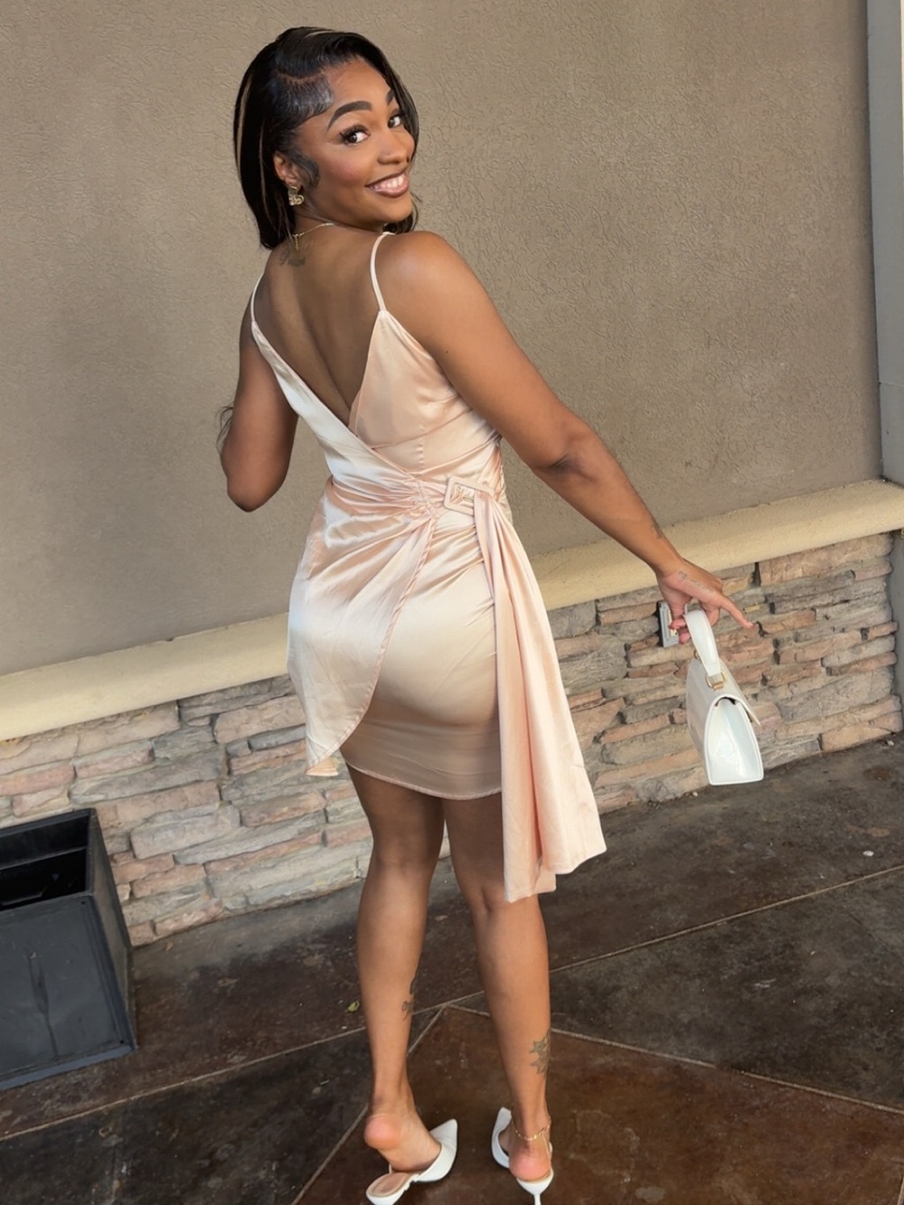 Sleeveless Satin Mini Dress in Blush Pink